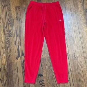 B31 ALO Yoga Women Medium Ribbed Red Track Jogger Sweatpants Active Lounge